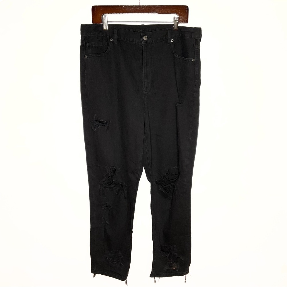 American Eagle Outfitters Black Ripped Frayed Distressed Mom Jeans Women SZ 16R